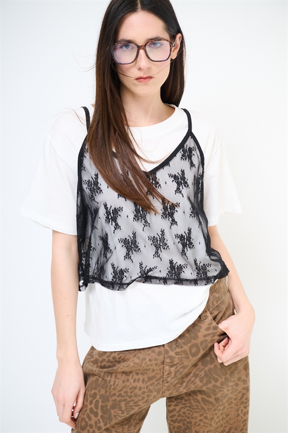 T-SHIRT CON TOP IN PIZZO