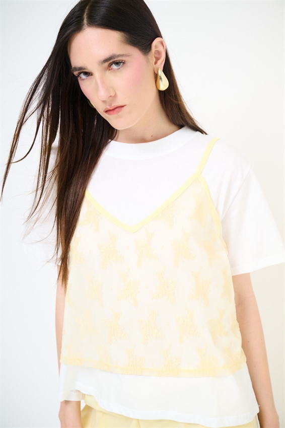 T-SHIRT CON TOP IN PIZZO
