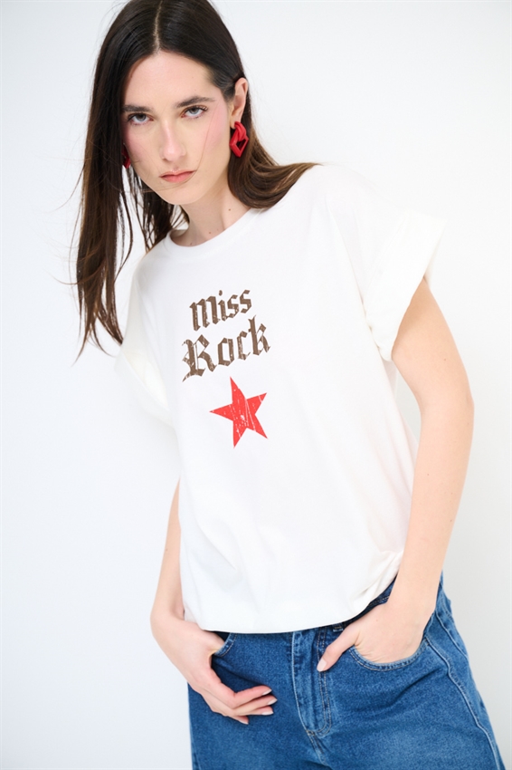 T-SHIRT CON STAMPA MISS ROCK