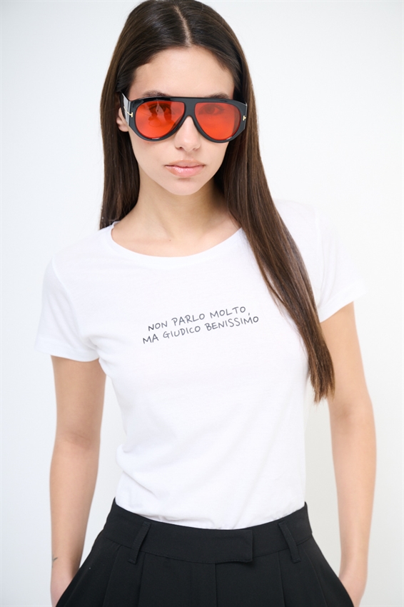 T-SHIRT SLIM CON STAMPA NON PARLO MOLTO