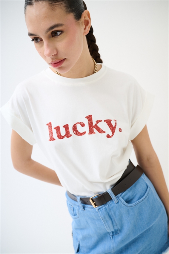 T-SHIRT CON STAMPA LUCKY EFFETTO VINTAGE