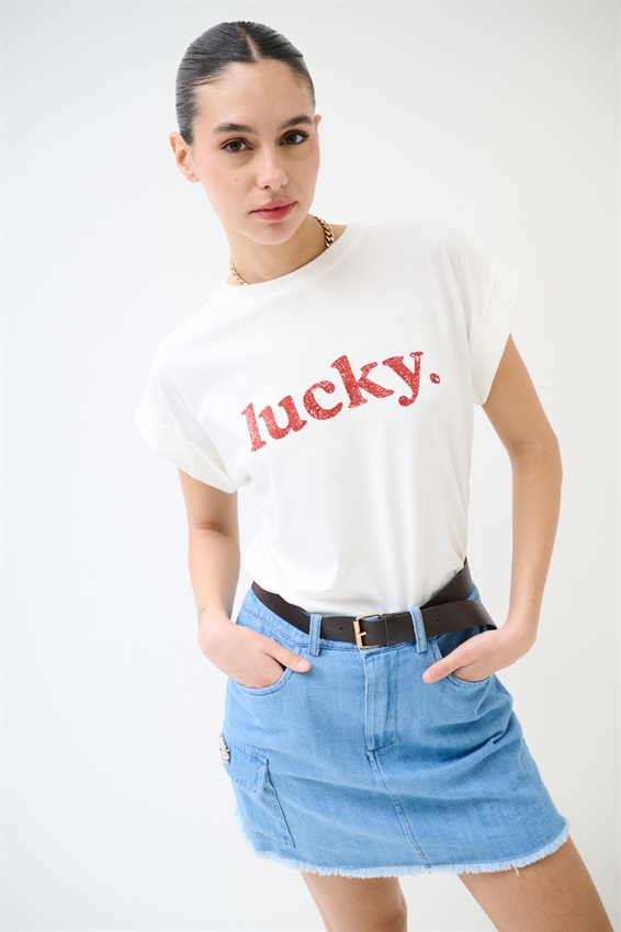 T-SHIRT CON STAMPA LUCKY EFFETTO VINTAGE