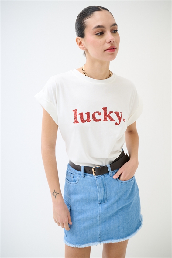 T-SHIRT CON STAMPA LUCKY EFFETTO VINTAGE