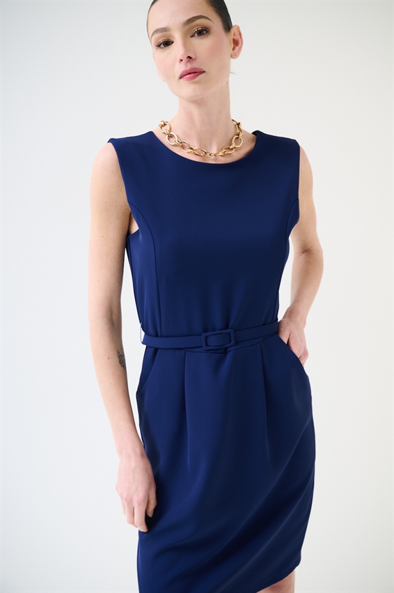 ABITO CORTO CADI CON TASCHE E CINTURA BLU