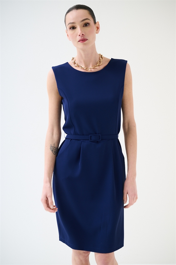 ABITO CORTO CADI CON TASCHE E CINTURA BLU