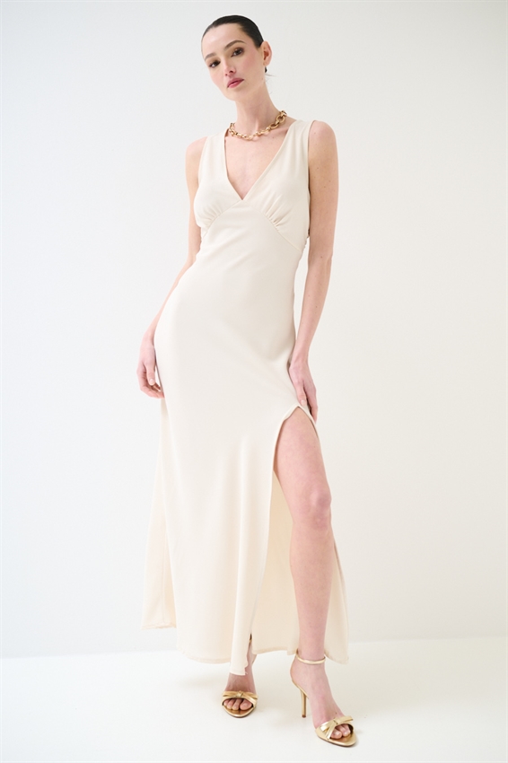 ABITO LUNGO SMANICATO CON SPACCO TESSUTO FLUIDO