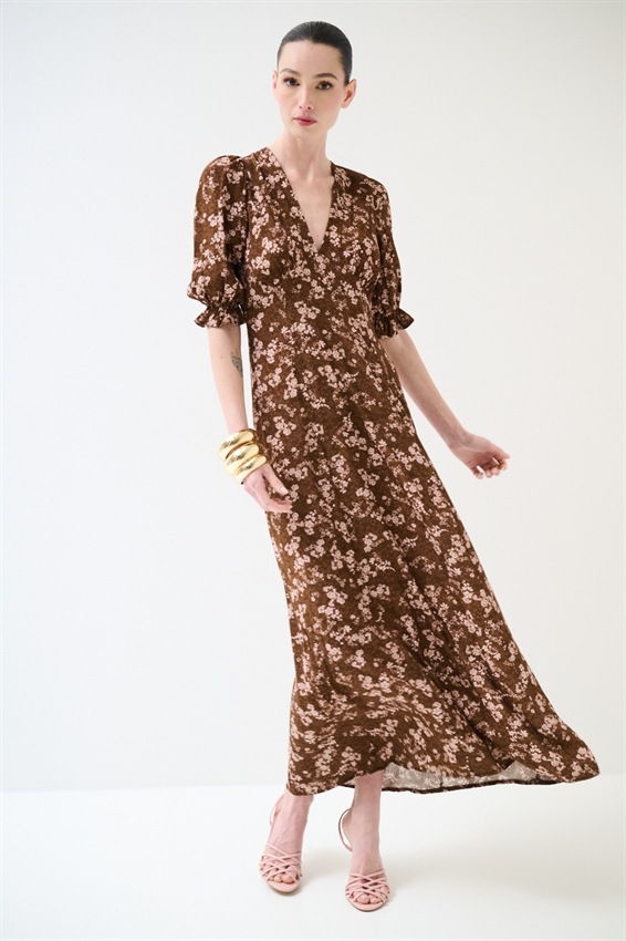 ABITO LUNGO CON STAMPA TABACCO/ROSA