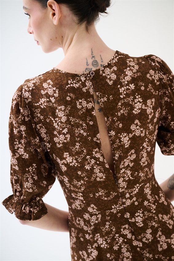 ABITO LUNGO CON STAMPA TABACCO/ROSA