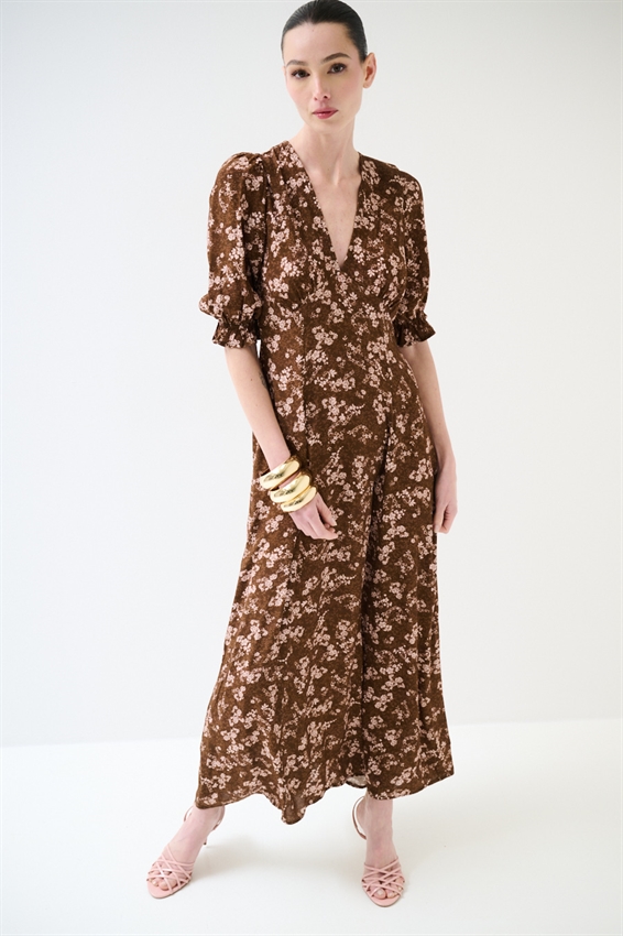 ABITO LUNGO CON STAMPA TABACCO/ROSA