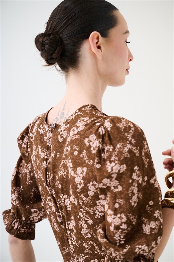 ABITO LUNGO CON STAMPA TABACCO/ROSA