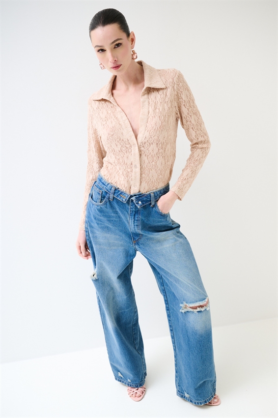 CAMICIA IN PIZZO ELASTICIZZATA