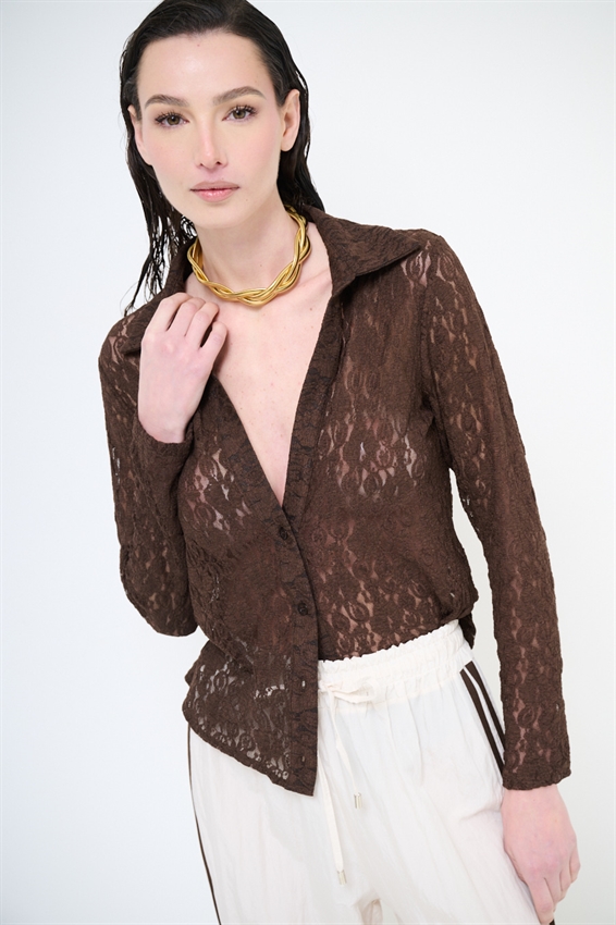 CAMICIA IN PIZZO ELASTICIZZATA MORO