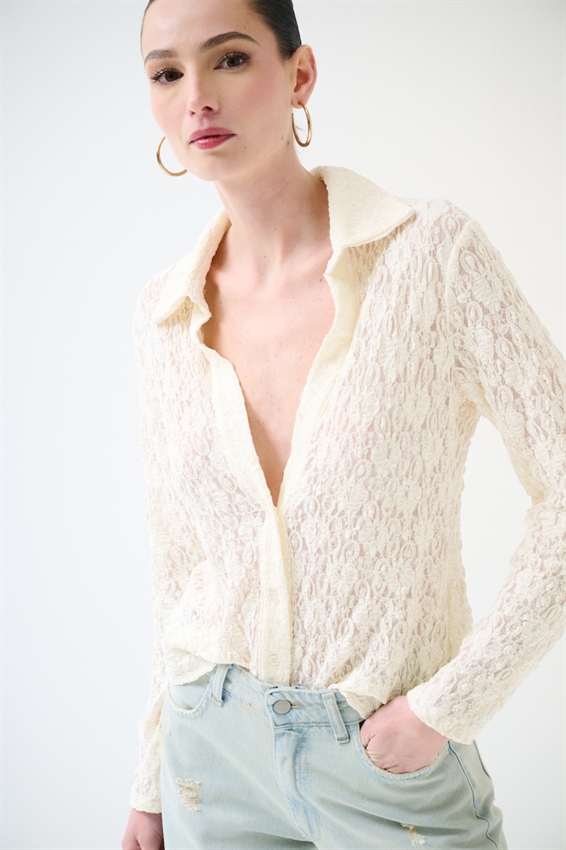 CAMICIA IN PIZZO ELASTICIZZATA PANNA