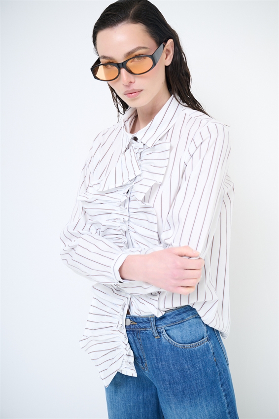 CAMICIA RIGATA CON MAXI VOLANT