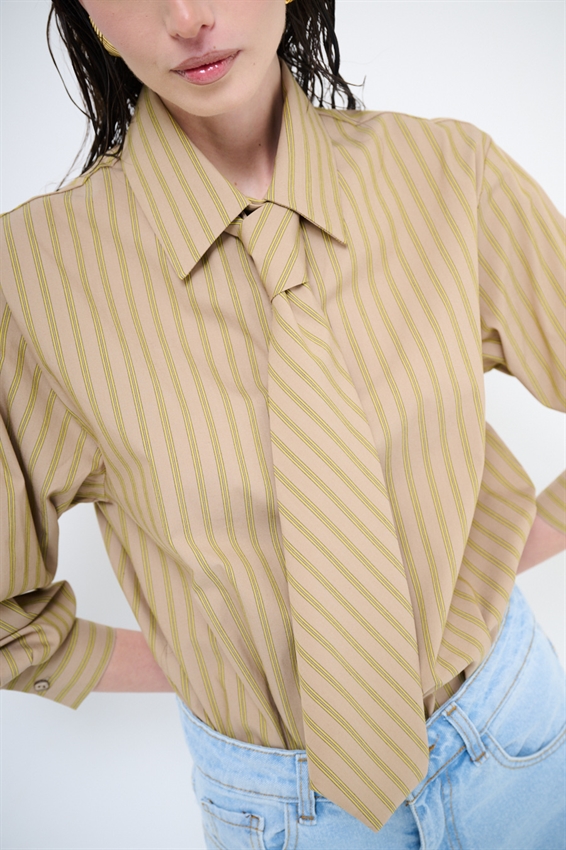 CAMICIA RIGATA CON CRAVATTA IN COTONE