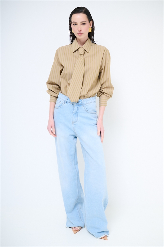 CAMICIA RIGATA CON CRAVATTA IN COTONE