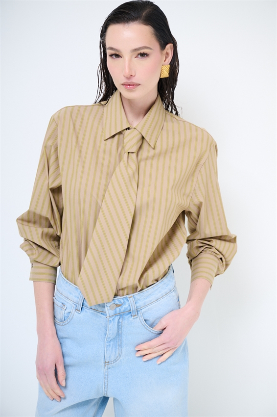 CAMICIA RIGATA CON CRAVATTA IN COTONE