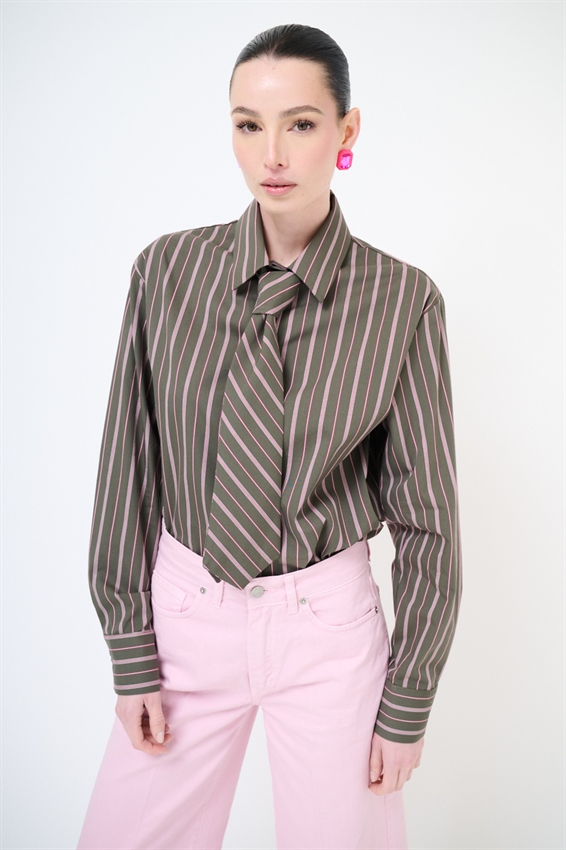 CAMICIA RIGATA CON CRAVATTA IN COTONE