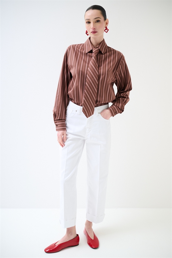 CAMICIA RIGATA CON CRAVATTA IN COTONE