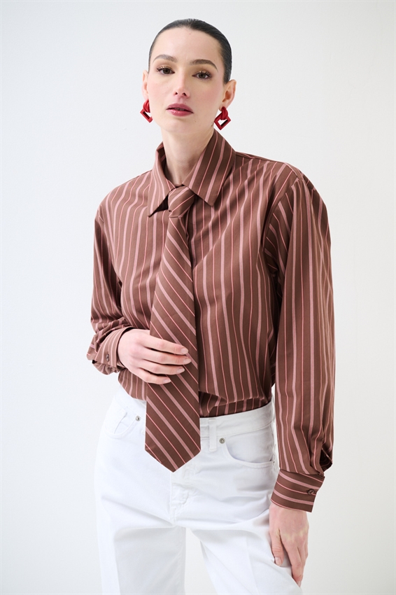 CAMICIA RIGATA CON CRAVATTA IN COTONE