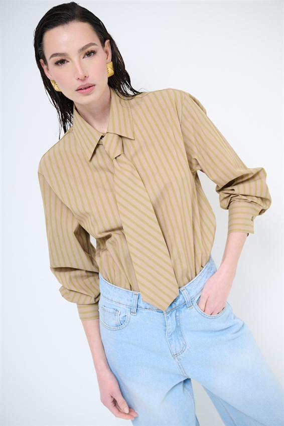 CAMICIA RIGATA CON CRAVATTA IN COTONE