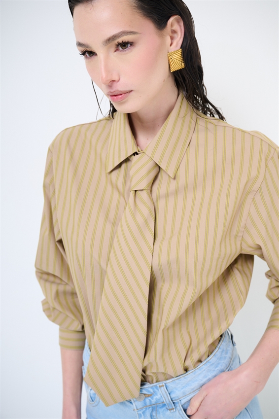 CAMICIA RIGATA CON CRAVATTA IN COTONE