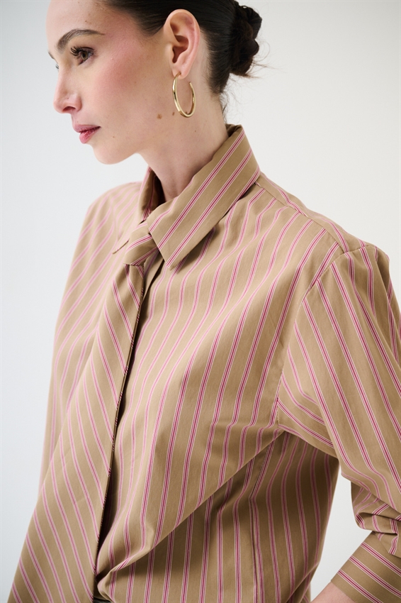 CAMICIA RIGATA CON CRAVATTA IN COTONE ROSSO