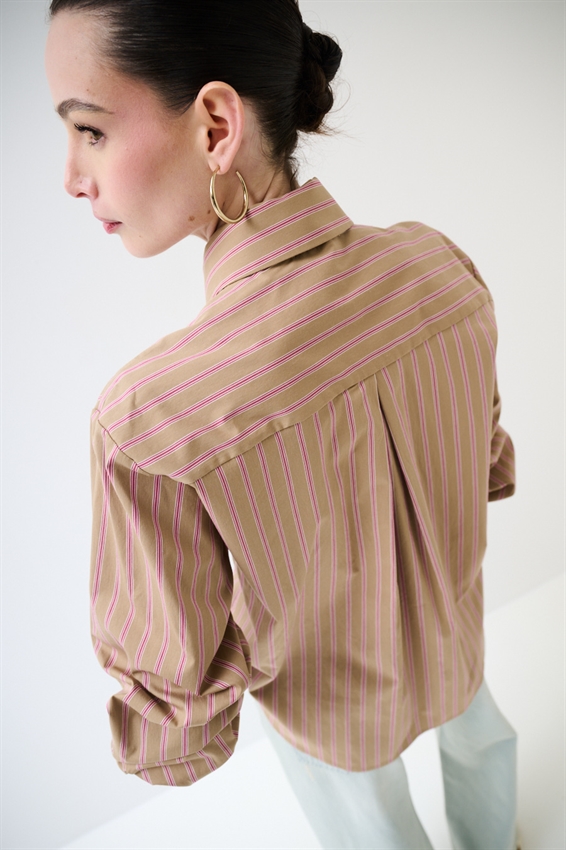 CAMICIA RIGATA CON CRAVATTA IN COTONE ROSSO