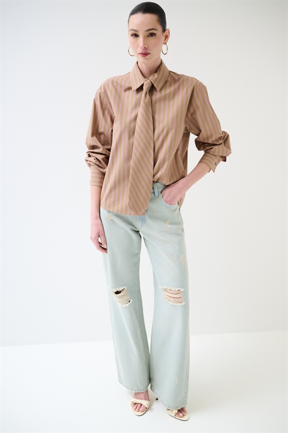 CAMICIA RIGATA CON CRAVATTA IN COTONE ROSSO