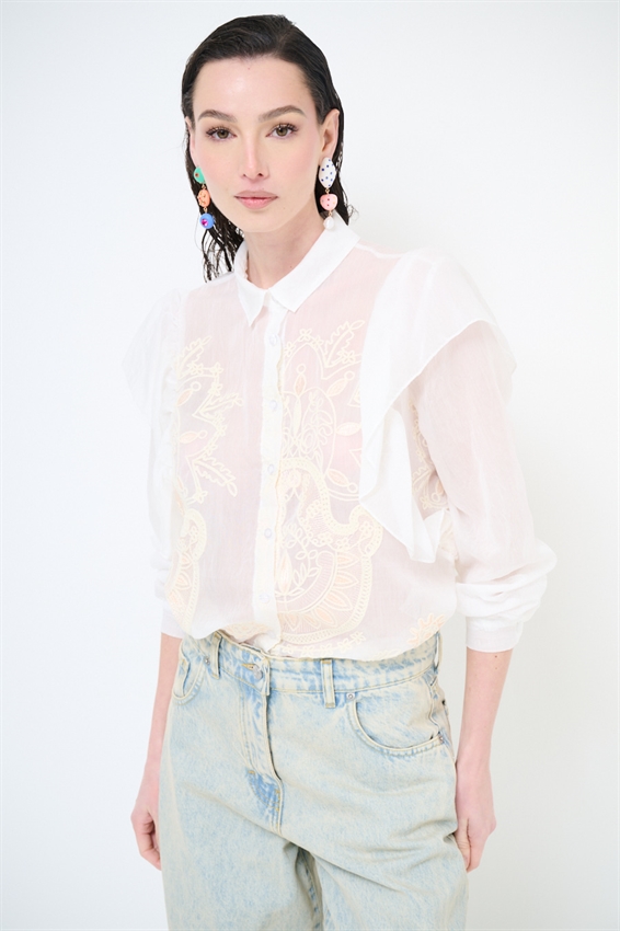 CAMICIA CON MAXI GALA SULLA SPALLA ECRU