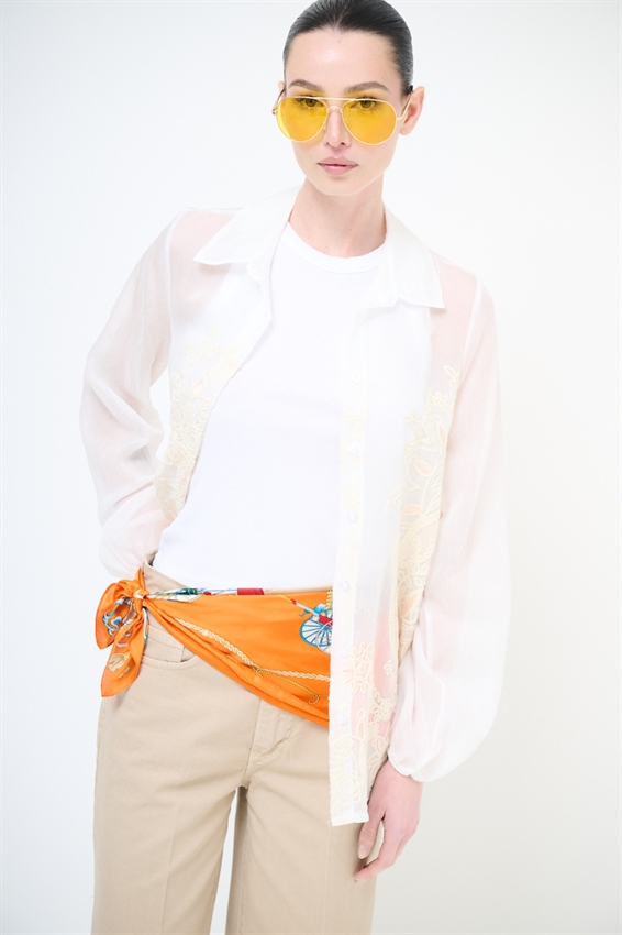 CAMICIA OVER CON RICAMO E NODO