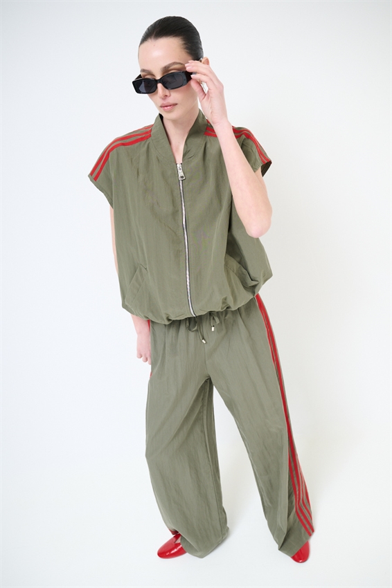 GILET OVERSIZE CON BANDE LYOCELL VERDE MILITARE