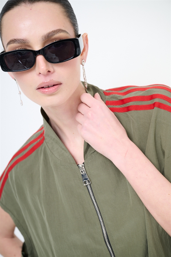 GILET OVERSIZE CON BANDE LYOCELL VERDE MILITARE