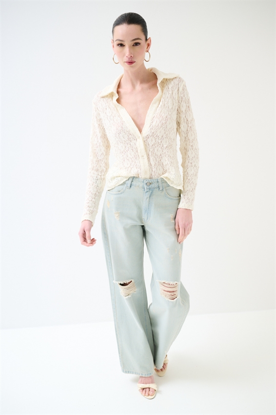 JEANS BAGGY CON ROTTURE EFFETTO SABBIATO BLU CHIARO