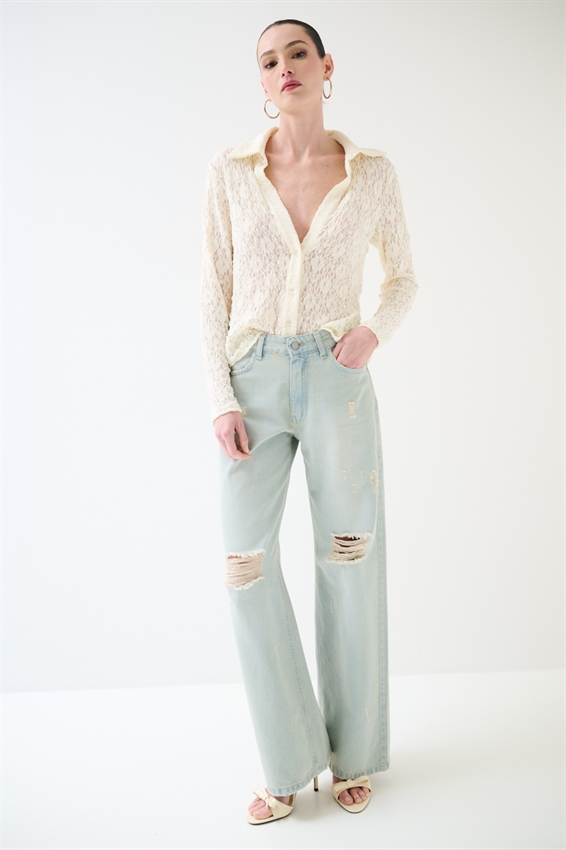 JEANS BAGGY CON ROTTURE EFFETTO SABBIATO BLU CHIARO