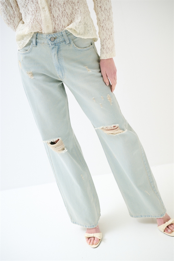 JEANS BAGGY CON ROTTURE EFFETTO SABBIATO BLU CHIARO