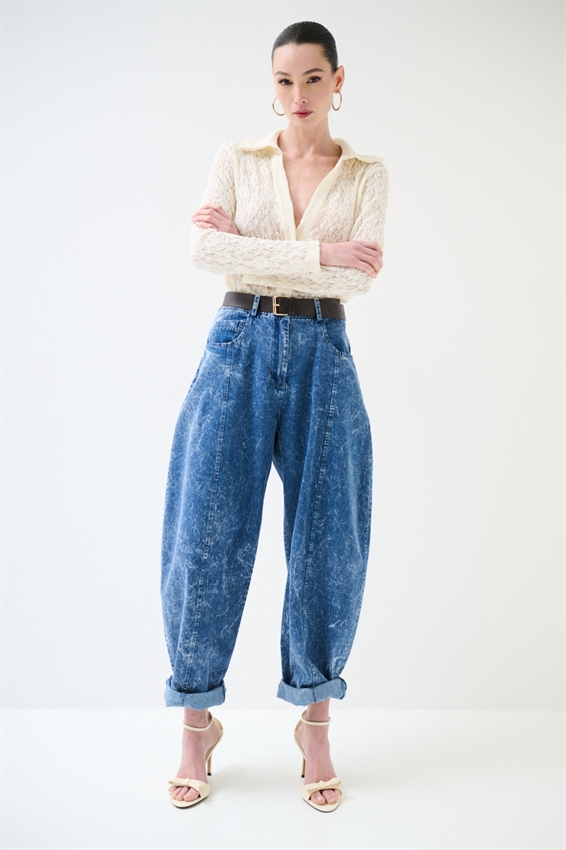 JEANS BALLOON CON CUCITURA DAVANTI BLU MEDIO