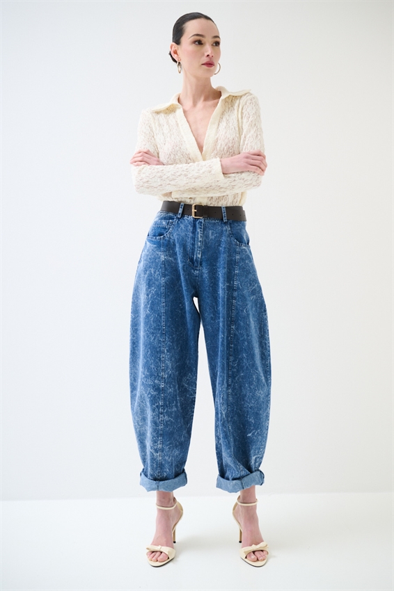 JEANS BALLOON CON CUCITURA DAVANTI BLU MEDIO