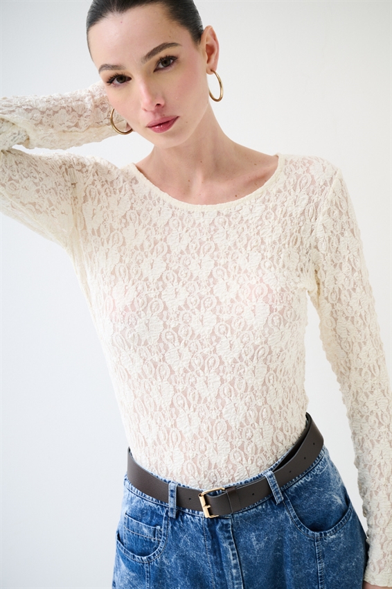 MAGLIA PARICOLLO CON INCRESPATURE LATERALI PANNA