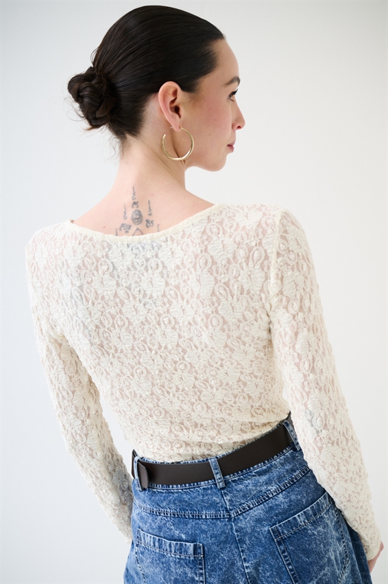 MAGLIA PARICOLLO CON INCRESPATURE LATERALI PANNA