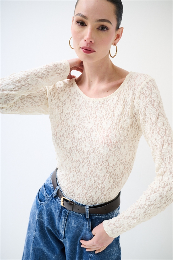 MAGLIA PARICOLLO CON INCRESPATURE LATERALI PANNA