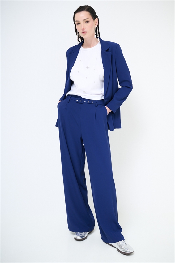 PANTAPALAZZO CON PINCES E CINTURA FODERATA