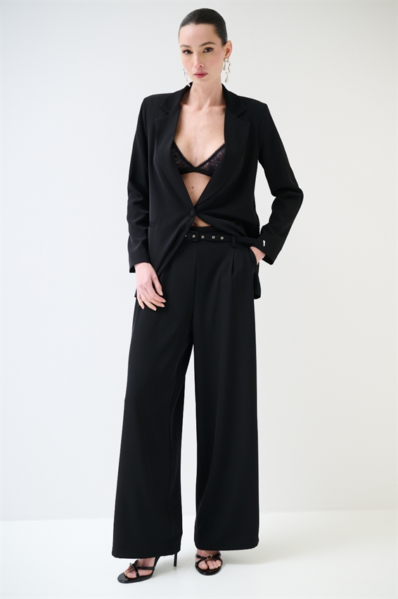 PANTAPALAZZO CON PINCES E CINTURA FODERATA