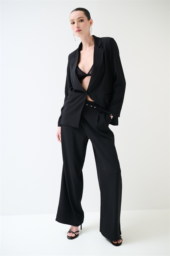 PANTAPALAZZO CON PINCES E CINTURA FODERATA