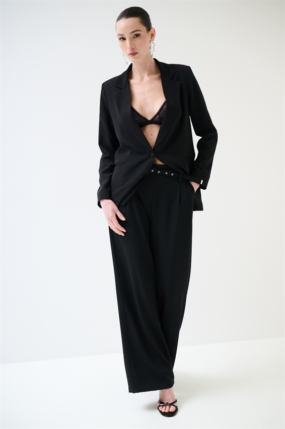 PANTAPALAZZO CON PINCES E CINTURA FODERATA