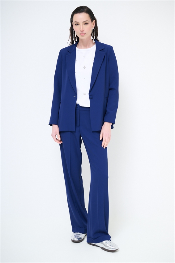 PANTALONE DRITTO IN CADI CON RISVOLTO BLU