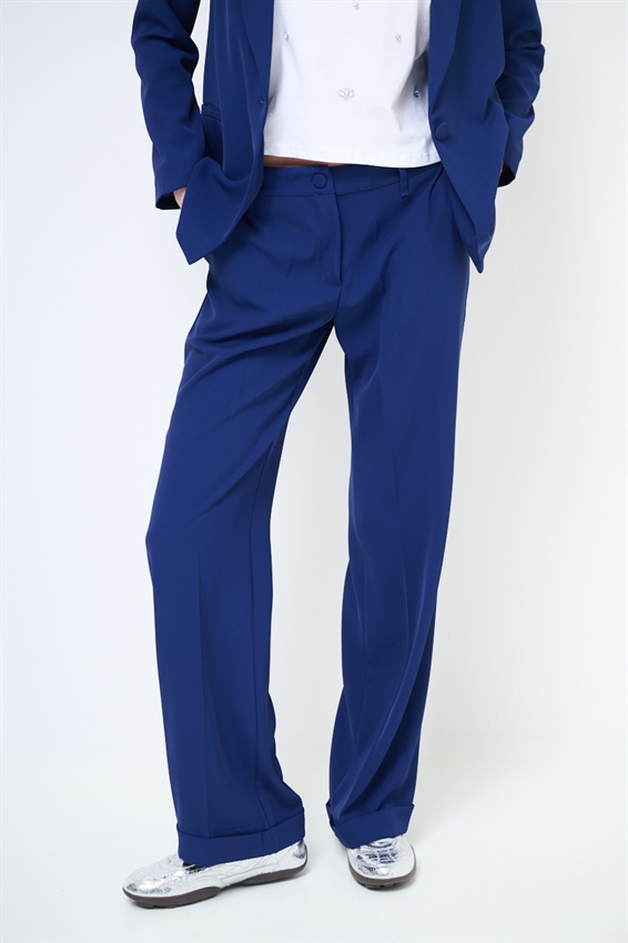 PANTALONE DRITTO IN CADI CON RISVOLTO BLU