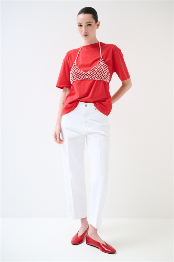 PANTA CHINO CON RISVOLTO E TAGLIO VIVO