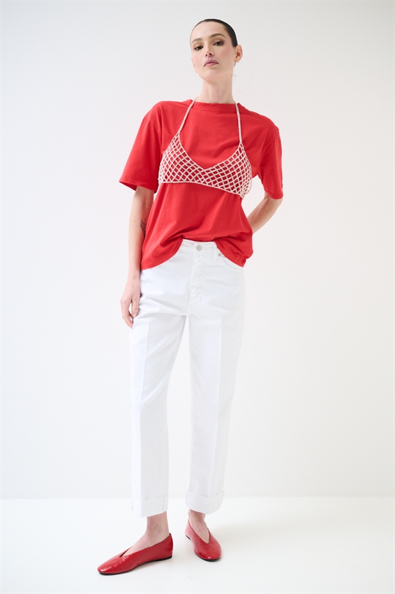 PANTA CHINO CON RISVOLTO E TAGLIO VIVO BIANCO