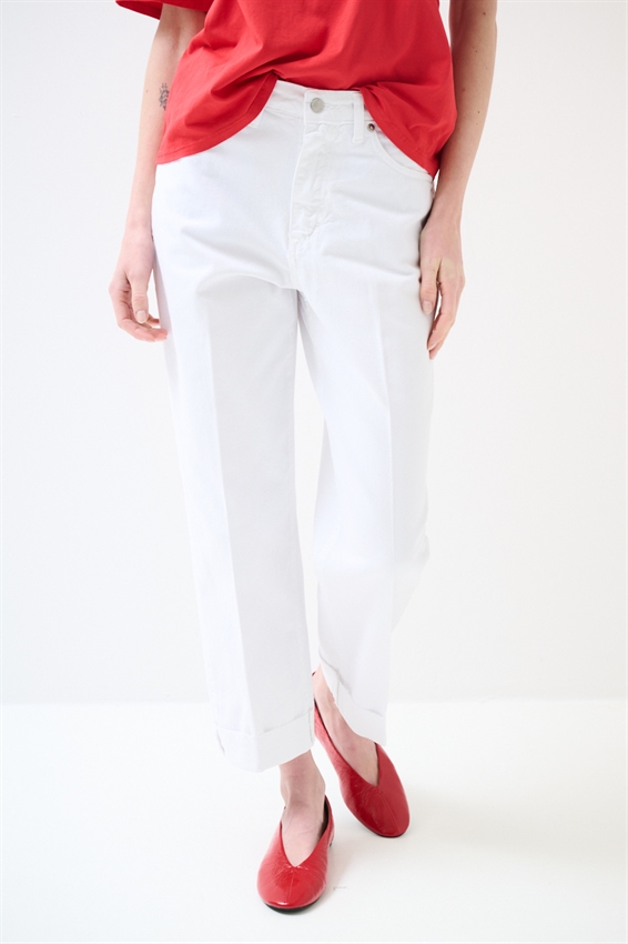 PANTA CHINO CON RISVOLTO E TAGLIO VIVO BIANCO